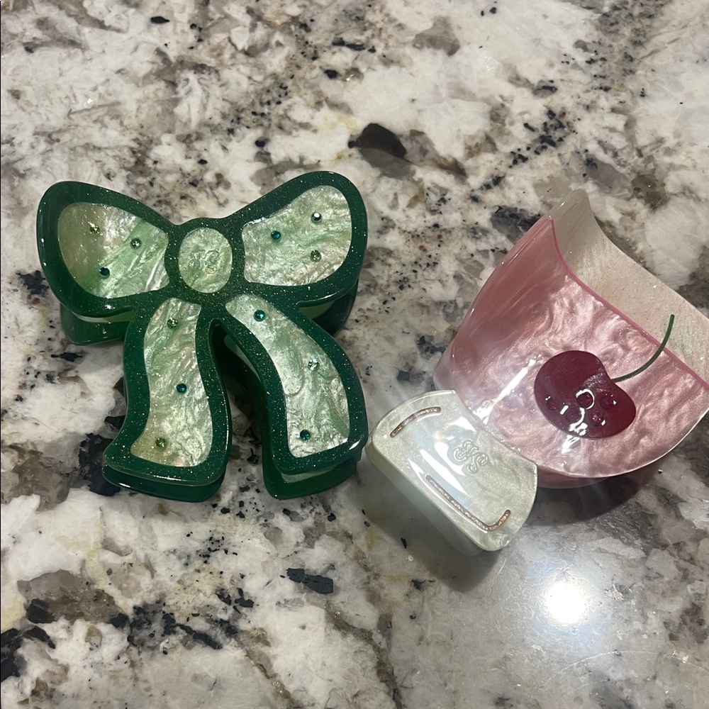 Anthropologie Green and Pink Hair Accessories Set